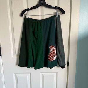 Green Patchwork Fox Skirt Handmade by Sardine Clothing Company